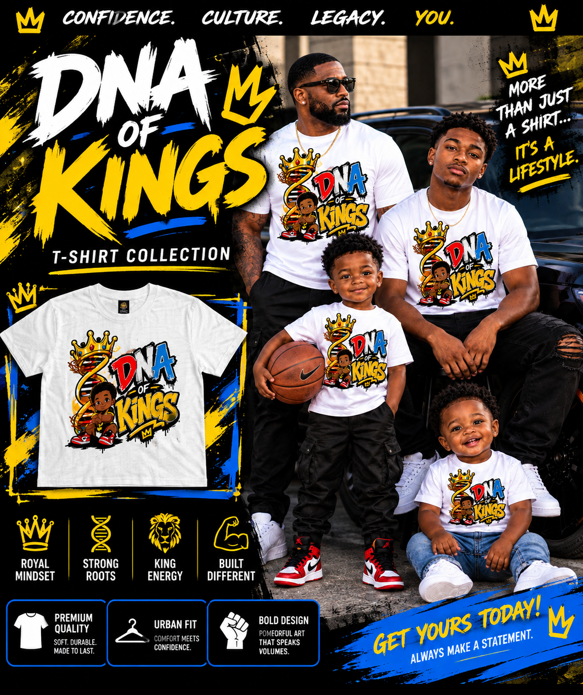 Motto Company Clothing DNA of Kings Red, White & Blue Tee